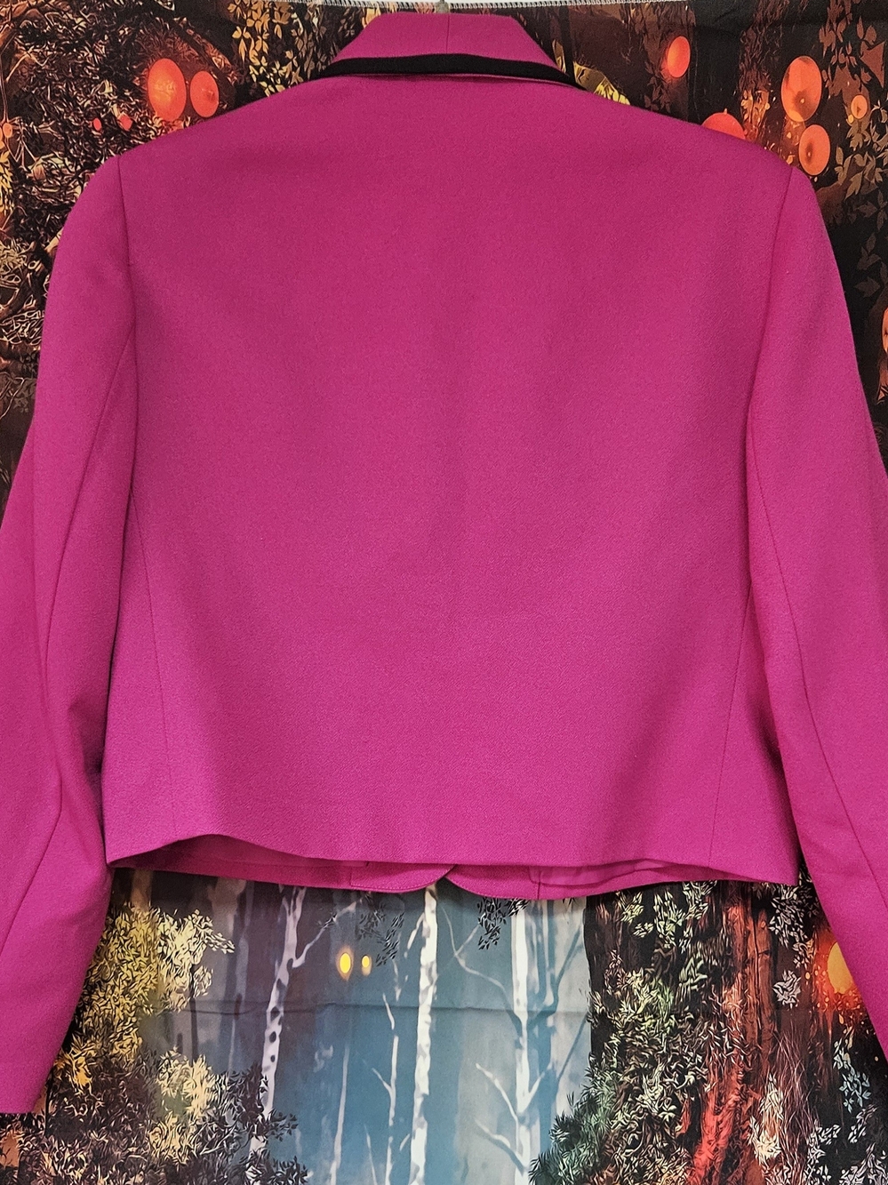 Patchington Women's Vintage Bright Pink Cropped Blazer with Black Trim - Picture 3 of 5
